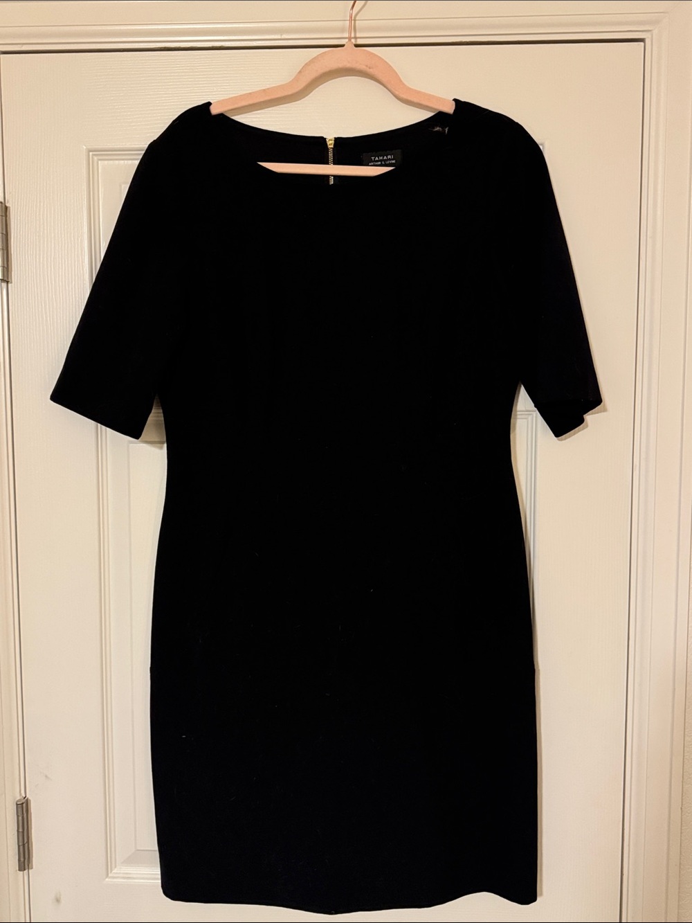 Tahari ASL Black Midi Sheath Dress with Pockets
